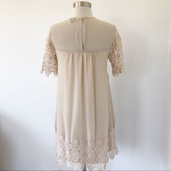 Miss Selfridge Beige Lace Empire Tunic Mini Dress Women Size 2 Romantic Lace - Picture 4 of 10